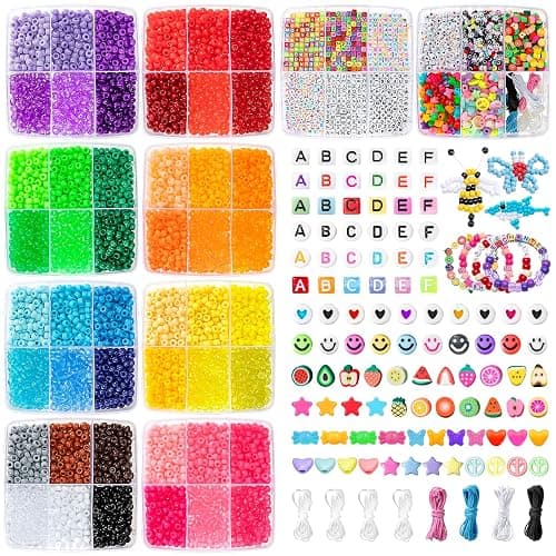 Simetufy 12000Pcs Pony Beads Kit, 48 Colors 6x9mm Kandi Beads Bulk for Friendship Bracelet Making Hair Braiding Kandi Jewelry Key Chains DIY Crafts Valentine's Day Gifts Christmas Gifts (2 Pack) thumbnail 9