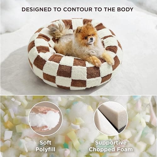 LE SURE Donut Small Dog Bed - Round Cat Beds for Indoor Cats Anti-Anxiety Calming Pet Beds, Washable Cute Modern Beds with Teddy Sherpa Plush & Anti Slip Bottom Brwon thumbnail 4