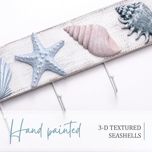 TideAndTales Beach Decor Seashell Wall Hooks Towel Rack for Bathroom, Bedroom or Kitchen | 4 Strong Hooks | Ocean Theme Beach House Decor thumbnail 5