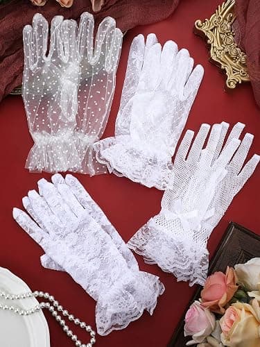 Bencailor Ladies Lace Gloves Elegant Short Gloves Mesh Tea Party Mittens for Women 50s Tea Party Wedding Costume thumbnail 7