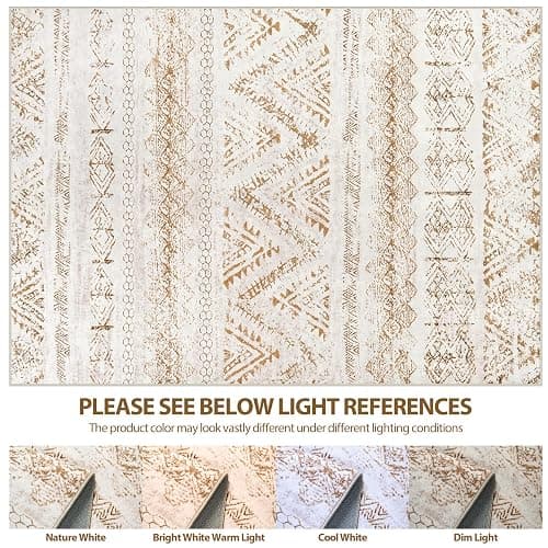 Area Rug Living Room Carpet: 5x7 Large Moroccan Soft Fluffy Geometric Washable Bedroom Rugs Dining Room Home Office Nursery Low Pile Decor Under Kitchen Table Light Brown/Ivory thumbnail 7