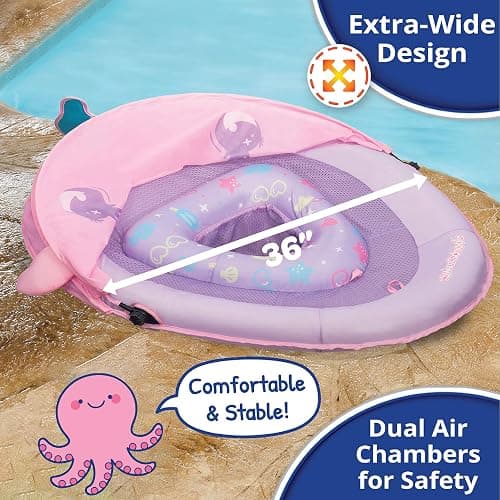 SwimSchool Infant Baby Pool Floats, Free Swimming, Super Buoyant – Ages 6-24 Months – Multiple Colors/Styles – Adjustable Canopies and Seats, Splash & Play Baby Floaties - Pink Baby Float w/5 Toy Console thumbnail 5