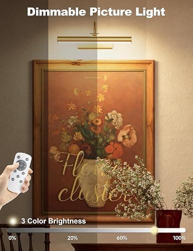 Bridika Picture Light for Wall with Remote, Rechargeable Battery Operated Picture Light, 3 Color Modes and Dimmable Classic Art Lights for Paintings, Gallery, Bedroom, Bathroom with Timer Gold 1 thumbnail 3