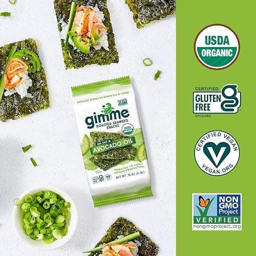 Gimme Seaweed Organic Premium Roasted Seaweed Snacks, Sea Salt & Avocado Oil, 6 Count, Keto, Vegan, Gluten-Free, Great Source of Omega3s and Iodine, Healthy On-The-Go Snack for Kids and Adults thumbnail 4