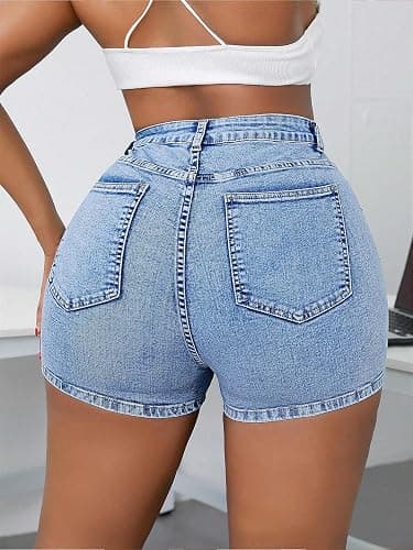 ALLABREVE Plus Size Denim Shorts Womens High Waisted Stretchy Jean Shorts Summer Casual Jorts thumbnail 3