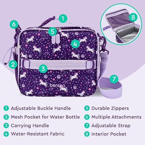 Bentgo Kids Lunch Bag - Durable, Double-Insulated Lunch Bag for Kids 3+; Holds Lunch Box, Water Bottle, & Snacks; Easy-Clean Water-Resistant Fabric & Multiple Zippered Pockets (Unicorn) thumbnail 5