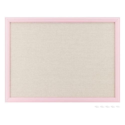 Navaris Framed Linen Bulletin Board - 17 x 23 inches Fabric Jewelry Organizer Pinboard for Wall Memory Memo Pin Board - Natural Linen with Pink Frame thumbnail 7