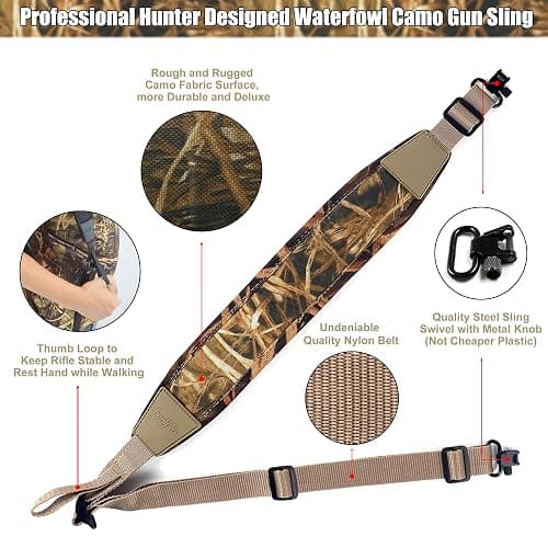 HUNTPAL Stalker Sling Two Point Gun Sling with Removable Swivels, Neoprene Padded Hunting Shotgun Rifle Sling, Length Adjustable Universal Shoulder Gun Strap thumbnail 2