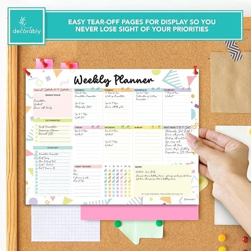 Decorably 52 Sheets Colorful Pastel Undated Weekly Planner Tear Off Pad | Weekly Planner Notepad with 8 Write-In Blocks - 11x8.5in, Week at a Glance Pad, Weekly Calendar, Glue-Bound, Tear Off Design thumbnail 5