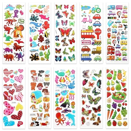 SAVITA 3D Stickers for Kids & Toddlers 500+ Puffy Stickers Variety Pack for Scrapbooking Bullet Journal Including Animal, Numbers, Fruits, Fish, Dinosaurs, Cars and More… thumbnail 4