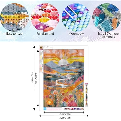Hongyrjy Sunrise Diamond Painting,Landscape Diamond Art Kits Adults,5d Diamond Painting Kits for Adults,Landscape Gem Art Kits Adult and Crafts Home Decor 12x16inch thumbnail 5