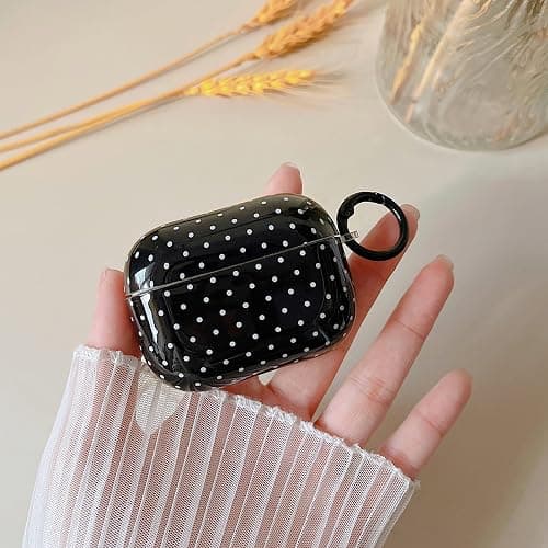 MINSCOSE for AirPods Pro 2nd/1st Generation Clear Case,Cute Polka Dot Pattern Design with Trendy Keychain Ring,Soft TPU Protective Shockproof Case with Cleaner Kit for Airpods Pro/Pro 2-Black thumbnail 2