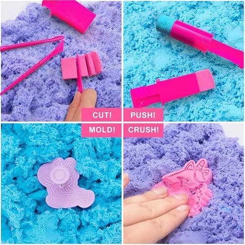 Carolart Unicorn Stretchy Cloud Sand,Blue & Pink Play Sand,Treasure Chest with Sensory Sand,Stretchable,Moldable,Expandable Cloud Slime,Tactile Fun Sensory Kit, Sensory Toys for Kids Ages 3+ thumbnail 3