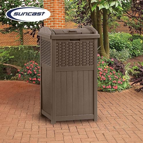 Suncast 33 Gallon Commercial Outdoor Trashcan Hideaway with Lid for 30 to 33 Gallon Trash Bags for Garage, Backyard, or Garden, Brown thumbnail 5