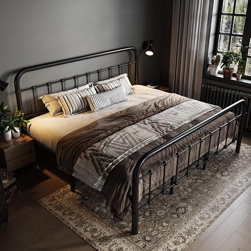 Allewie King Size Metal Platform Bed Frame with Victorian Style Wrought Iron-Art Headboard/Footboard, No Box Spring Required, Black thumbnail 3
