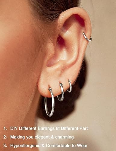 ORAZIO 4 Pairs Stainless Steel Hoop Earrings Set Cute Huggie Earrings for Women,10MM-20MM thumbnail 5