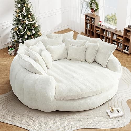 SumKea 82'' Oversized Upholstered Sofa Bed, Round Chaise Lounge Chair Indoor, Modern Chenille Boneless Couch, No Assembly Required, Plush Sleeper Chair with 14 Pillows for Living Room, Beige - Image 1