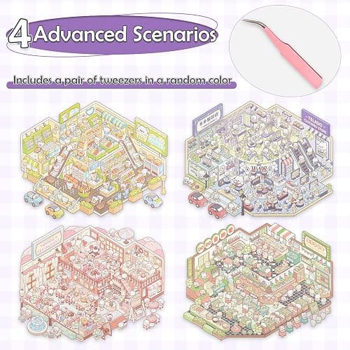 Dizdkizd 3D Sticker Scene Book, 12 Cute Miniature Scenes House Stickers Easy-Peel Pre-Cut DIY Crafts for Adults Kids, Calming Stress Relief Party Favors Fun Activity thumbnail 3