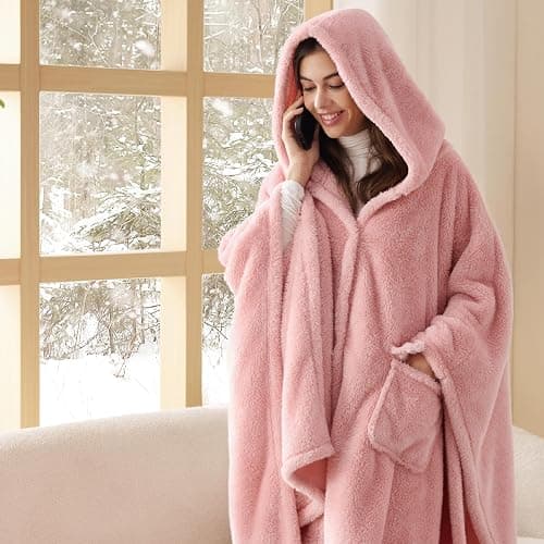 Bedsure Blanket Poncho for Women, Hooded Wearable Fleece Blanket for Adult, Winter Poncho Shawl Wrap Cape as Gifts for Mom thumbnail 7