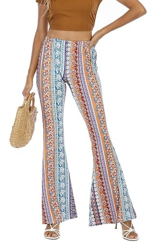 WSPLYSPJY Women's Print Stretch Bell Bottom Flare Palazzo Pants Trousers thumbnail 5