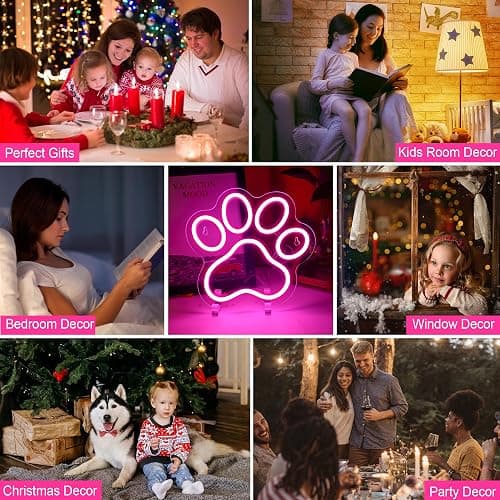 Aslanka LED Cat Dog Paw Neon Sign, Dimmable Led Doggy Foot Print Neon Light for Wall Decor, USB Powered Lighted Acrylic Kitten Sign for Living Room Bedroom Doghouse Pet Shop Daughter Girls Gifts-Pink thumbnail 5