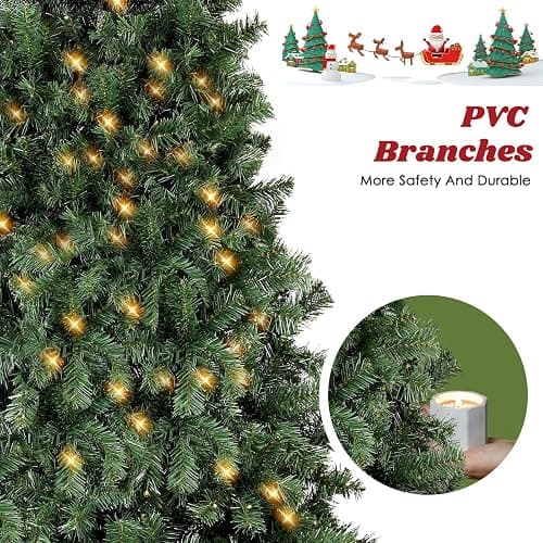 Okicoler 6.5ft Holiday Artificial Pre-lit Christmas Pine Tree with LED Warm Lights,Metal Hinges & Foldable Base,Easy Assembly for Home,Office, Green thumbnail 6