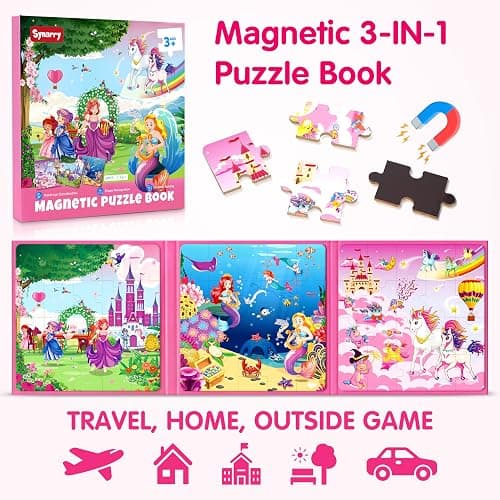 SYNARRY Unicorn Mermaid Princess Magnetic Puzzles for Toddlers 3-5 Girls, 20 Pieces Travel Puzzles for Kids Ages 4-6, Car Airplane Road Trip Activities Toys for 3 4 5 6 Year Old Girls Birthday Gifts thumbnail 4