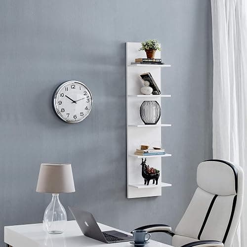 Danya B. Narrow Decorative Wall Mount Vertical Shelving Unit – Modern Column with 5 Shelves Home or Office for Books, Décor Display (White) - White thumbnail 5