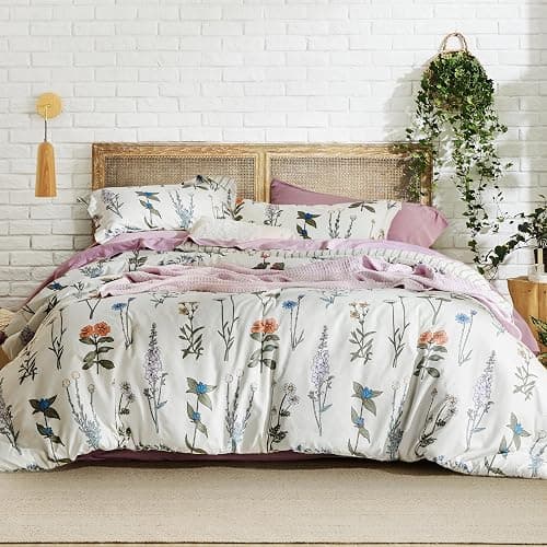 Bedsure Comforter Set Queen Size - Cute Floral Bedding Comforter Set, 3 Pieces, 1 Soft Reversible Coconut White Botanical Flowers Comforter and 2 Pillow Shams thumbnail 7