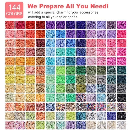 Redtwo 23000 Pcs Clay Beads Bracelet Making Kit, 144 Colors 7 Boxes Friendship Preppy Flat Polymer Heishi Beads Jewelry Kits with Charms, Gifts for Teen Girls Crafts for Girls Ages 6-12 (144 Colors) thumbnail 2