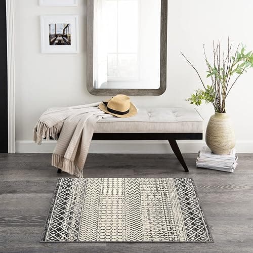 Nailttos Moroccan Area Rug, 2x3 Black Distressed Entryway Rug Non-Slip Small Rug, Soft Low-Pile Washable Indoor Door Mat Floor Carpet for Entrance Bedroom Kitchen Bathroom thumbnail 6