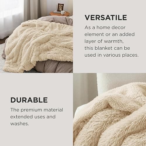 Bedsure GentleSoft Fluffy Beige Throw Blanket for Bed, Faux Fur Gifts Beige Decor Light Tan Khaki Blanket Neutral Decoration for Home, Soft Cozy Fuzzy Plush Thick Warm Sherpa Fleece Cute Stuff, 50x60 thumbnail 5