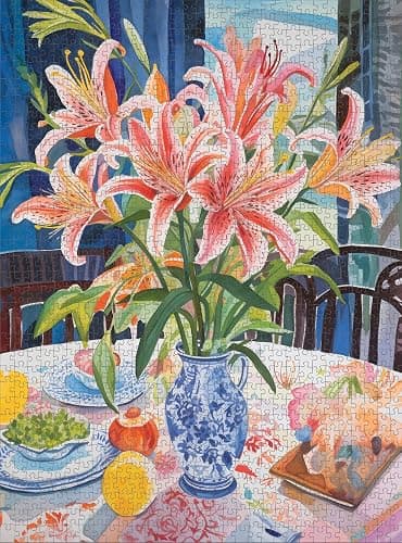 Cross & Glory - Stargazer Lilies: A Floral Masterpiece - 1000 Piece Jigsaw Puzzle for Adults | Best New Floral Artwork Puzzle | Unique Brain Teaser thumbnail 4