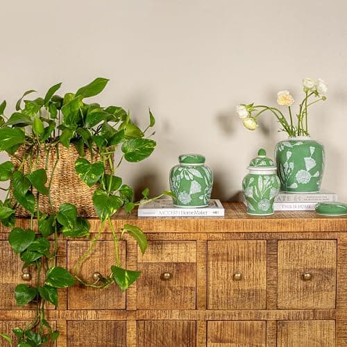 Creative Co-Op Decorative Ceramic Ginger Jar with Lid, Green thumbnail 7
