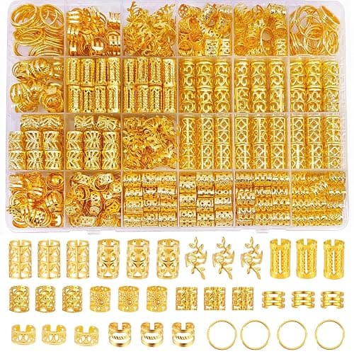 Hezoruo 220Pcs Gold Hair Clips for Braids and Dreadlocks, Adjustable Metal Hair Cuffs Rings Charms for Women, Bohemian Style Braiding Decoration Jewelry for Festival Party - Image 1