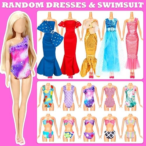 138 Pcs Doll Clothes and Accessories, 5 Wedding Gowns 9 Fashion Dresses 3 Tops 3 Pants 3 Bikini Swimsuits 20 Shoes for 11.5 inch Doll Christmas Stocking Stuffers Girls Gift Age 5-7 8-10 thumbnail 5