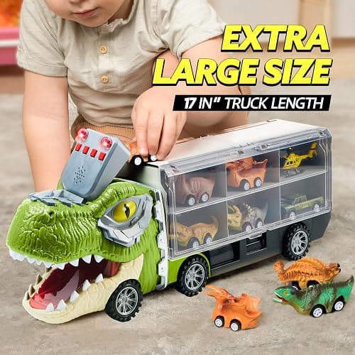 JOYIN 13 in 1 Dinosaur Toys for Kids 3-5, Dinosaur Truck with 12 Pull Back Cars, Birthday Gifts Toys for 3 4 5+ Year Old Boy, Transport Carrier Truck for Toddlers, Christmas Great Gifts for Grandkids thumbnail 7
