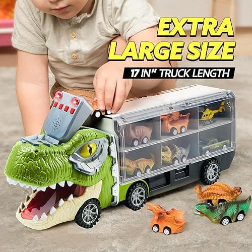 JOYIN 13 in 1 Dinosaur Toys for Kids 3-5, Dinosaur Truck with 12 Pull Back Cars, Small Cars Set, Birthday Gifts Toys for 3 4 5+ Year Old Boy, Transport Carrier Truck for Toddlers 3-4 Years thumbnail 8