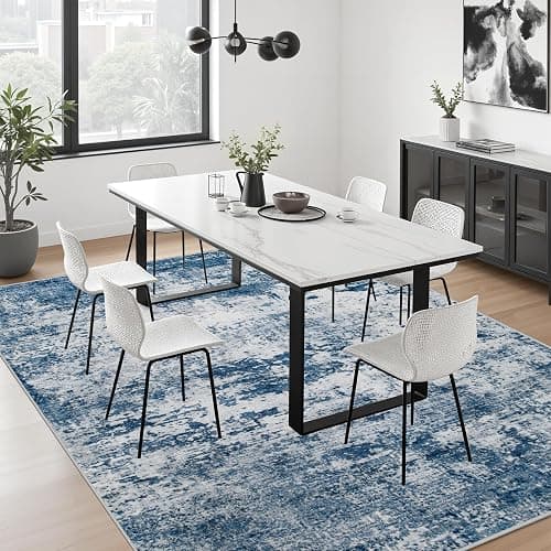 5x7 Area Rug Living Room Rug: Washable Modern Abstract Soft Thin Rug Indoor Floor No Slip Stain Resistant Carpet for Bedroom Dining Room Farmhouse Nursery Home Office - Blue thumbnail 5