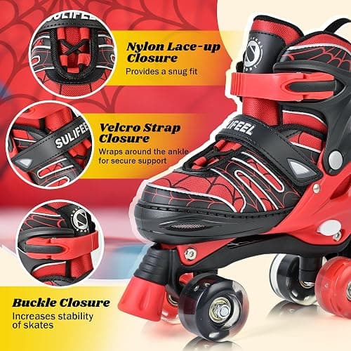 SULIFEEL Adjustable Kids Roller Skates for Boys Ages 3-5 5-8 6-12 with 4 Sizes Adjustable Light up Wheels, Best Children Gift for Beginners Indoor Outdoor Sports thumbnail 3