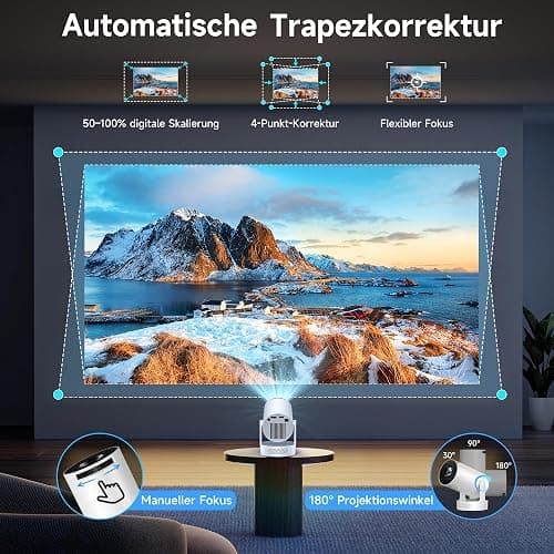 Mini Beamer, Philoent Smart Projektor 4K/1080P Unterstützt Neueste Apps WiFi 6 Bluetooth 5.4 Auto Screen Trapezkorrektur Niedriges Rauschen, Ultrakurzdistanzbeamer bietet großes Bild im kleinen Raum thumbnail 5