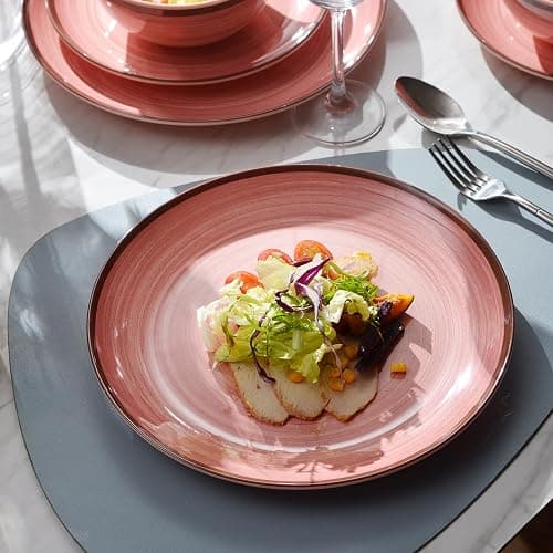 12Pcs Melamine Dinnerware Set, Plates And Bowls Sets for 4, Pink Color Dinnerware Sets, Melamine Plates Bowls Indoor and Outdoor Use Dish Set Dishwasher Safe BPA Free(Pink) thumbnail 2