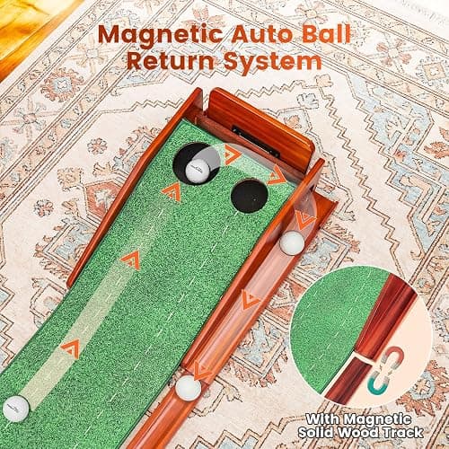 Putting Green Indoor with Three-Level Adjustable Incline, Auto Ball Return - Easy to Fold Solid Wood Base, Golf Training Aid for Home, Office, Backyard - Golf Putting Mat for Men thumbnail 5