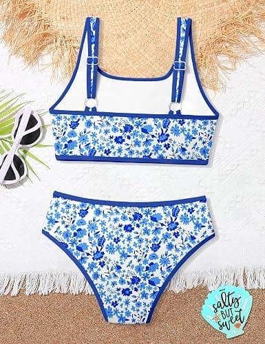 NECIOUS Teen Girls Swimsuits Two Piece Sporty Bikini Sets Color Contrast Trim Adjustable Straps Swimsuit with Chest Pad thumbnail 6
