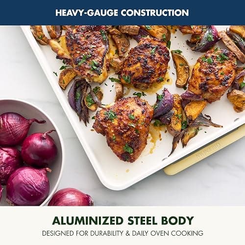 GreenPan Bakeware 13"x18" Half Baking Sheet Pan, Ceramic Nonstick Baking Pan, PFAS & BPA Free, Gold Handles, Durable Steel, Versatile & Space Saving Ovenware, Freezer to Oven Dish, Oxford Blue thumbnail 4