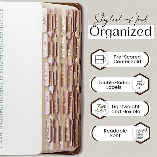 Bible Tabs for Women Study Bible, Embossed Matte Catholic Bible Tabs Gold, Laminated Bible Tabs, Bible Book Tabs w/Old & New Testament Neutral Bible Labels Tabs, Perfect Bible Study Supplies Oak - Image 1