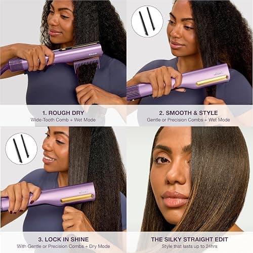 Shark SilkiPro™ Straight | Wet-to-Dry Hair Straightener + Rapid Blow Dryer | 3 Interchangeable Combs | Ultra-Fast Drying | No Heat Damage | for All Hair Types | Rose Petal | HT400PK thumbnail 5