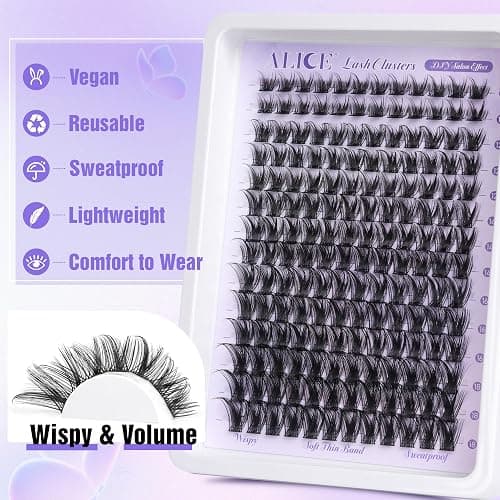 ALICE Lash Clusters Wispy Eyelash Clusters 10-18mm 168pcs Cluster Eyelash Extensions Natural Volume Lash Extensions DIY Individual Lashes with Soft Thin Band thumbnail 4