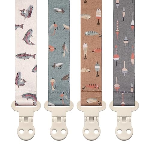Stadela Baby Pacifier Clip Holder - Girl or Boy Unisex 4 Pack Gift Set – Fishing Theme (Gone Fishing) - Gone Fishing