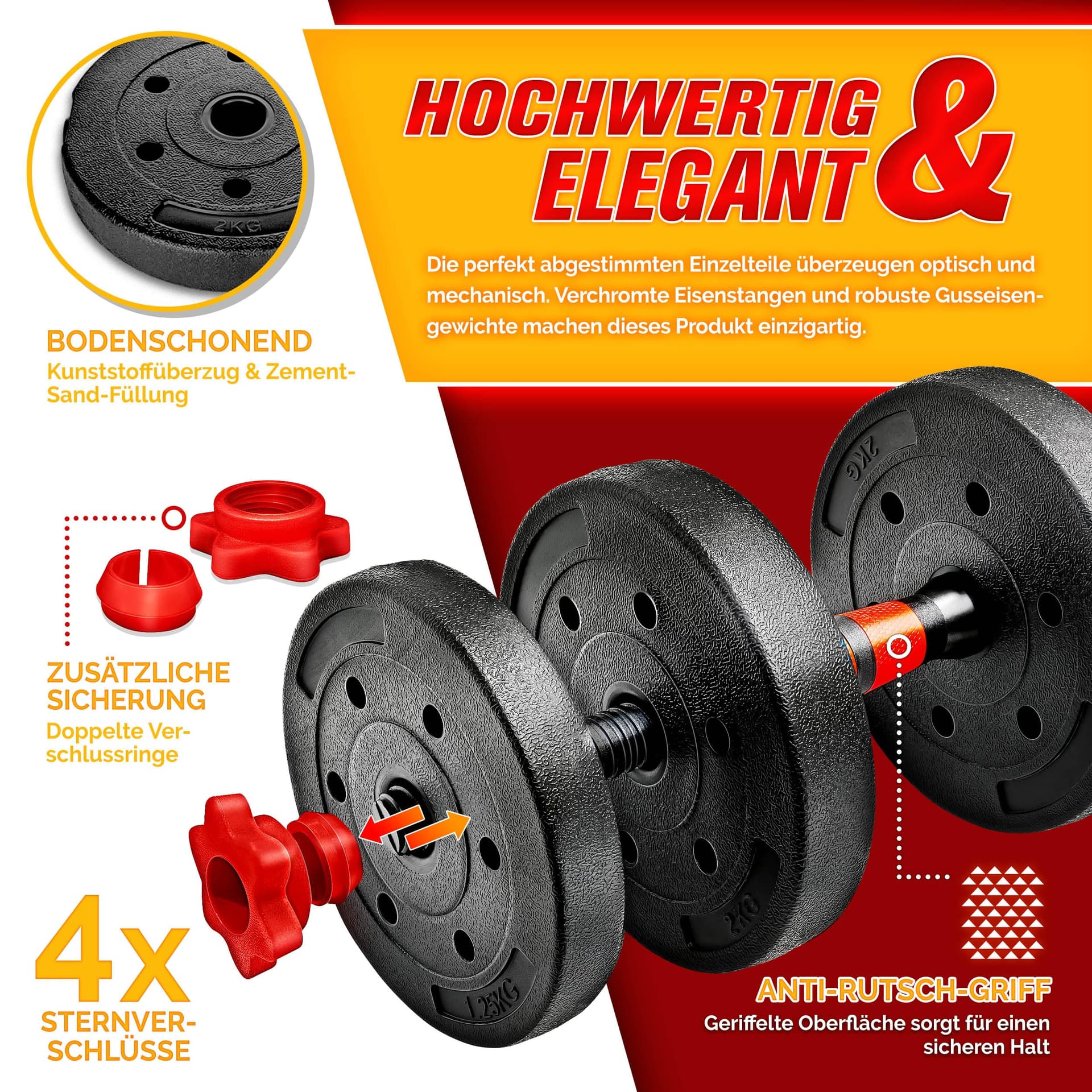 2-in-1 halterset, 15-40 kg, verstelbare halterset, korte halter en lange halter, stersluitingen en verbindingsbuis thumbnail 3
